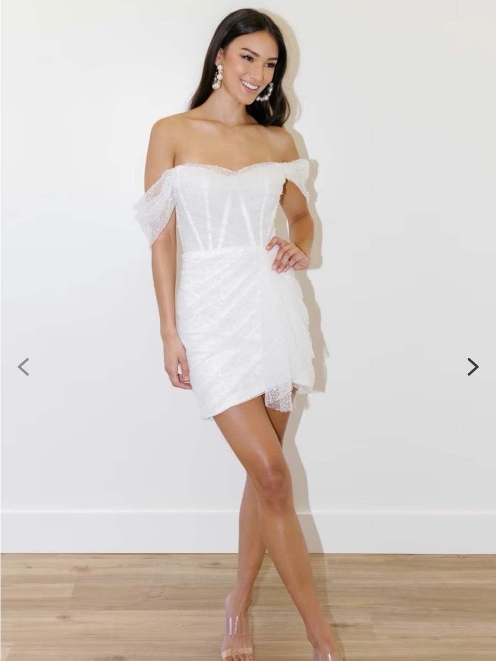 Watters White Strapless Mini Dress with Draped Tulle Sleeves